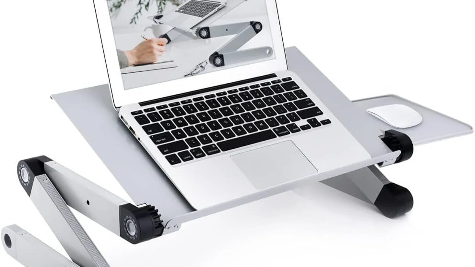 adjustable laptop table in realistic office setting