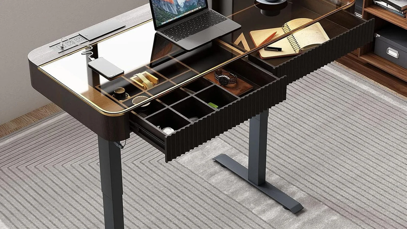 adjustable laptop table in realistic office setting
